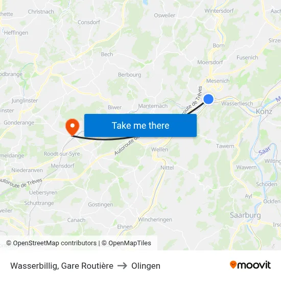 Wasserbillig, Gare Routière to Olingen map