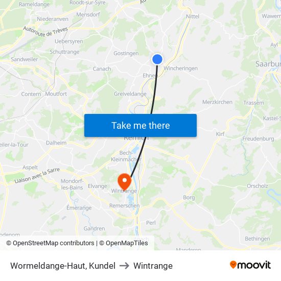 Wormeldange-Haut, Kundel to Wintrange map