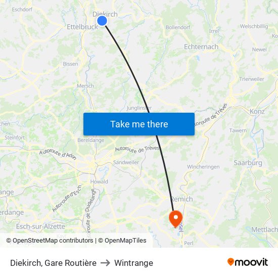 Diekirch, Gare Routière to Wintrange map