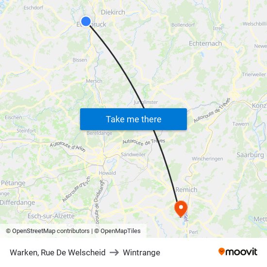 Warken, Rue De Welscheid to Wintrange map