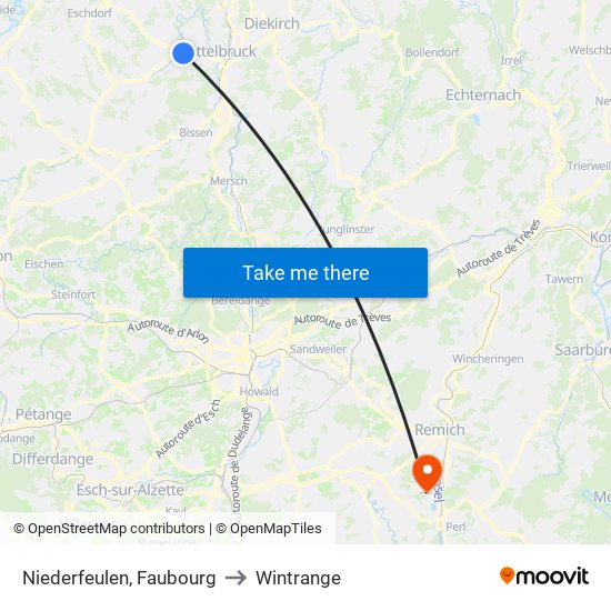 Niederfeulen, Faubourg to Wintrange map