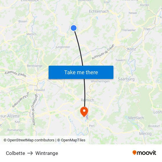 Colbette to Wintrange map