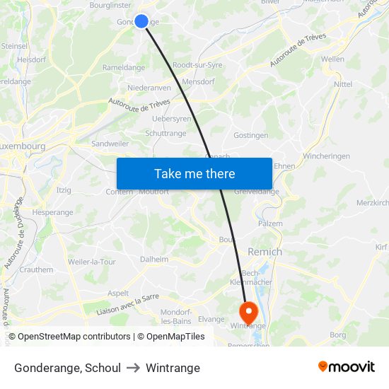Gonderange, Schoul to Wintrange map