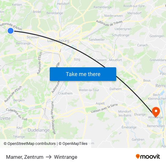 Mamer, Zentrum to Wintrange map