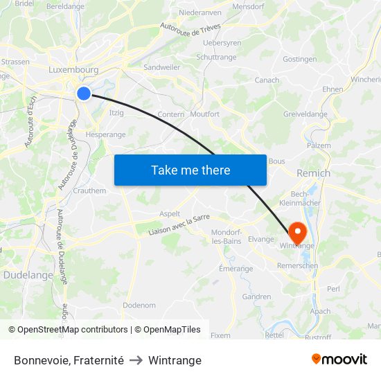 Bonnevoie, Fraternité to Wintrange map