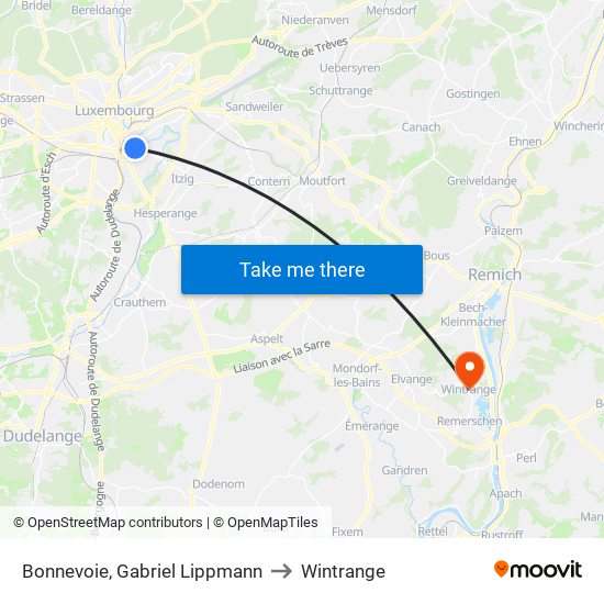 Bonnevoie, Gabriel Lippmann to Wintrange map