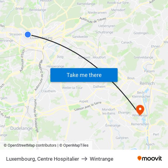 Luxembourg, Centre Hospitalier to Wintrange map