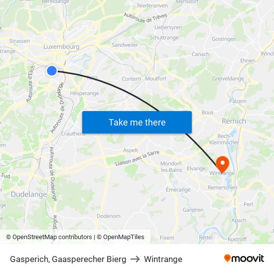 Gasperich, Gaasperecher Bierg to Wintrange map