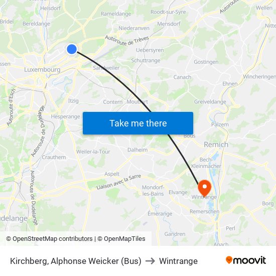 Kirchberg, Alphonse Weicker (Bus) to Wintrange map