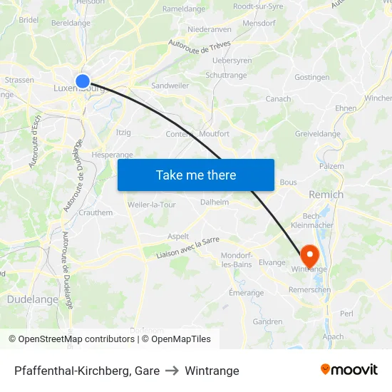 Pfaffenthal-Kirchberg, Gare to Wintrange map