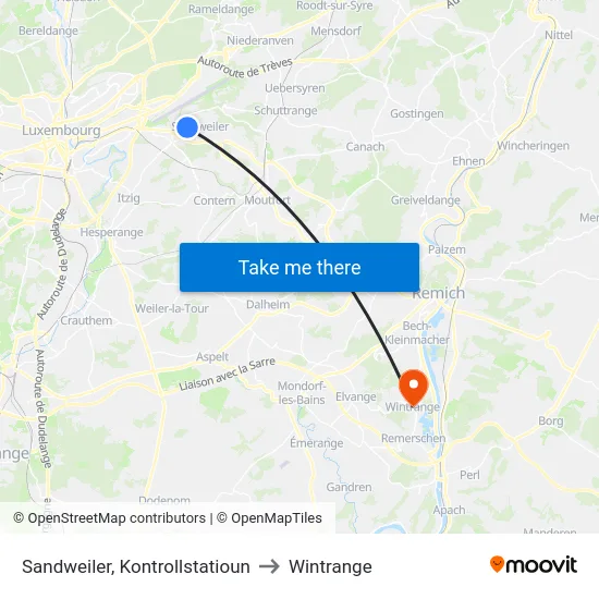 Sandweiler, Kontrollstatioun to Wintrange map