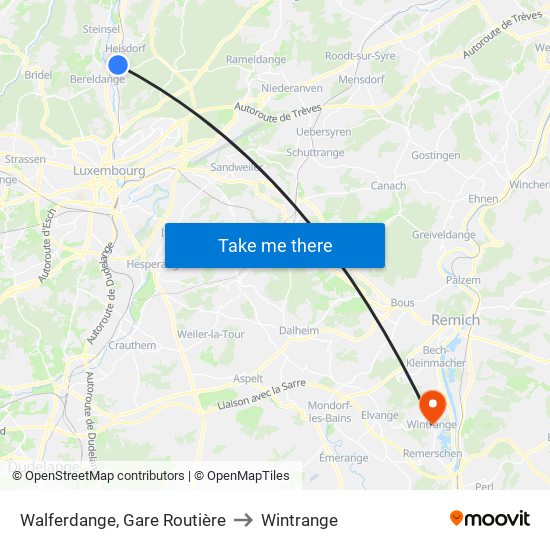 Walferdange, Gare Routière to Wintrange map