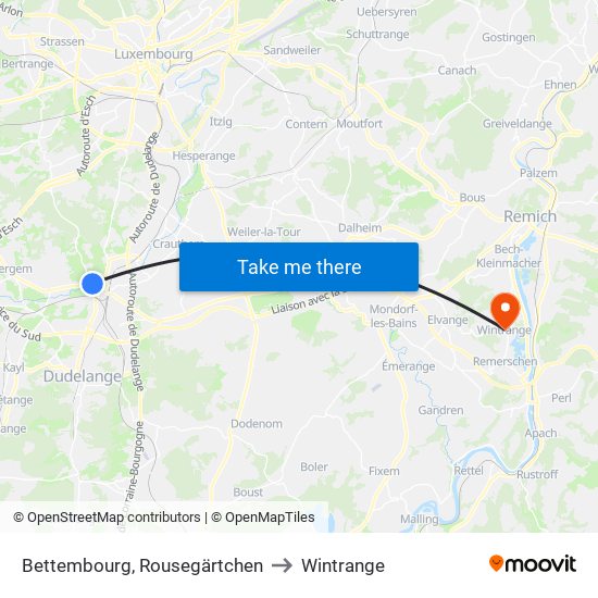 Bettembourg, Rousegärtchen to Wintrange map