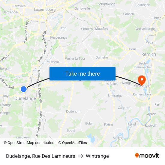 Dudelange, Rue Des Lamineurs to Wintrange map