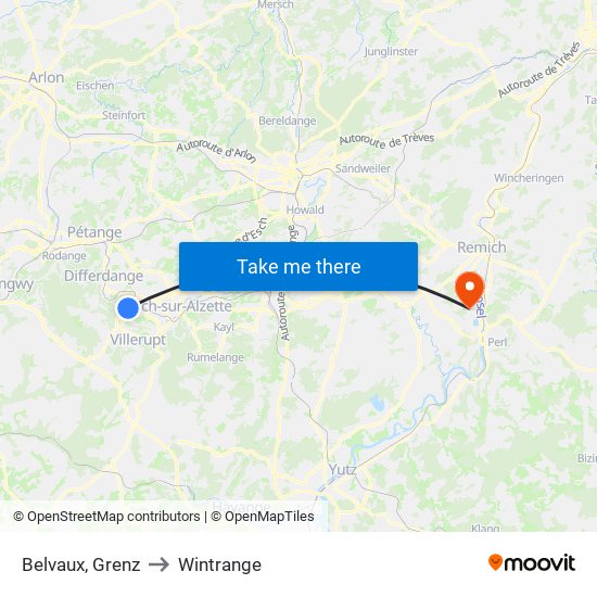 Belvaux, Grenz to Wintrange map