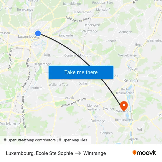 Luxembourg, Ecole Ste Sophie to Wintrange map