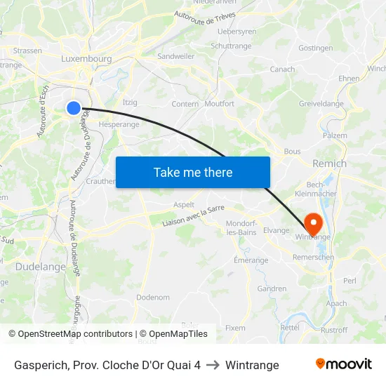 Gasperich, Prov. Cloche D'Or Quai 4 to Wintrange map