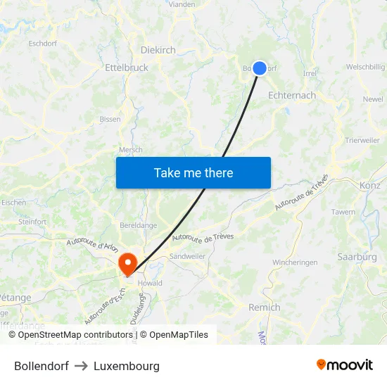 Bollendorf to Luxembourg map