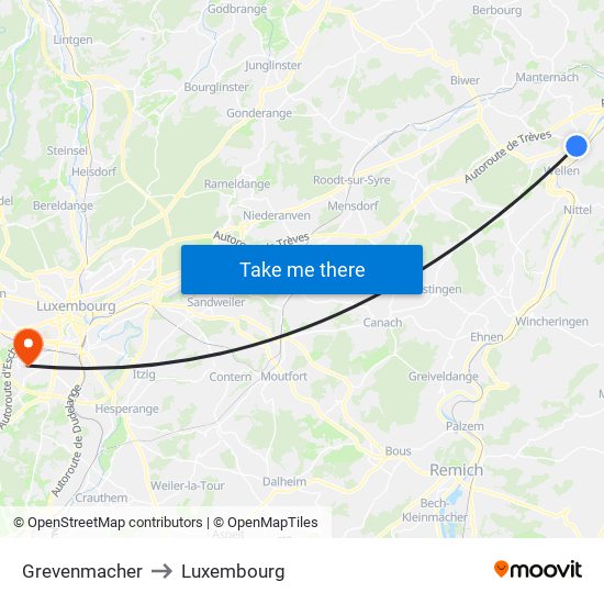 Grevenmacher to Luxembourg map