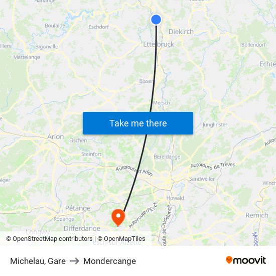 Michelau, Gare to Mondercange map