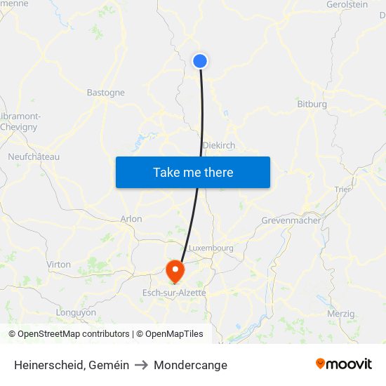 Heinerscheid, Geméin to Mondercange map