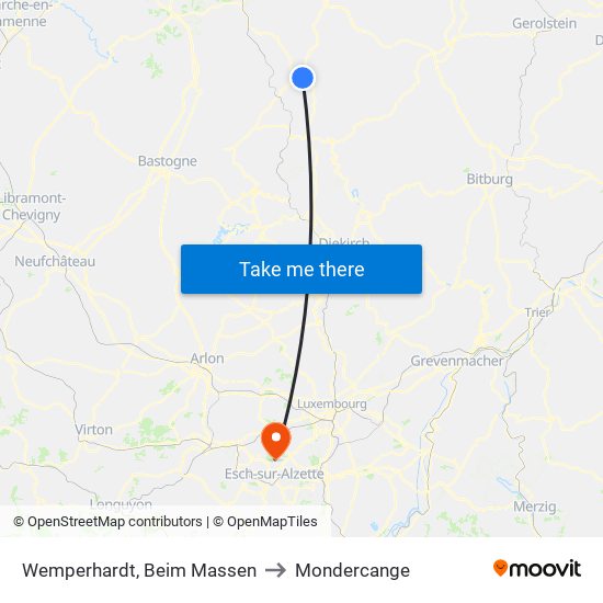Wemperhardt, Beim Massen to Mondercange map
