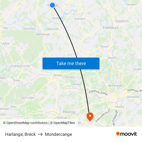 Harlange, Bréck to Mondercange map