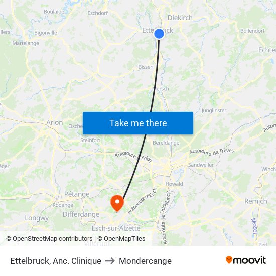 Ettelbruck, Anc. Clinique to Mondercange map