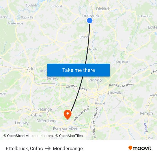 Ettelbruck, Cnfpc to Mondercange map
