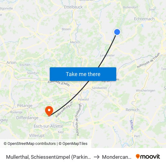 Mullerthal, Schiessentümpel (Parking) to Mondercange map