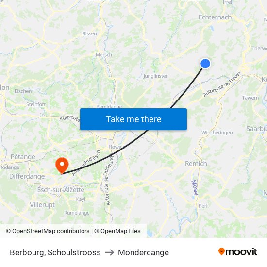 Berbourg, Schoulstrooss to Mondercange map