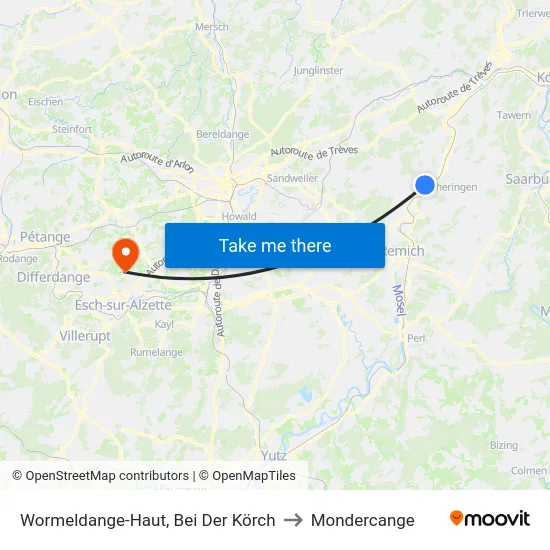 Wormeldange-Haut, Bei Der Körch to Mondercange map