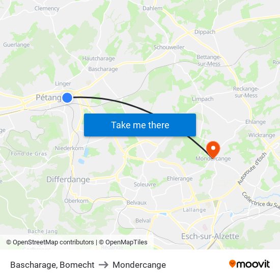 Bascharage, Bomecht to Mondercange map