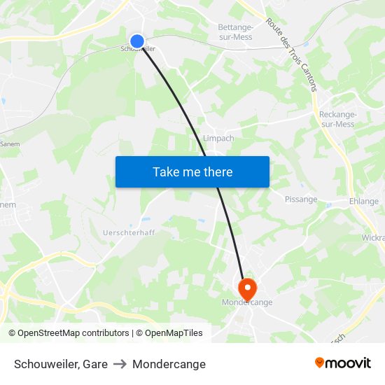 Schouweiler, Gare to Mondercange map