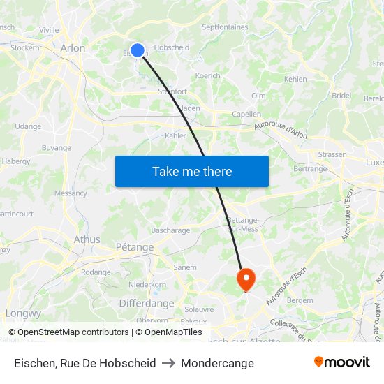 Eischen, Rue De Hobscheid to Mondercange map