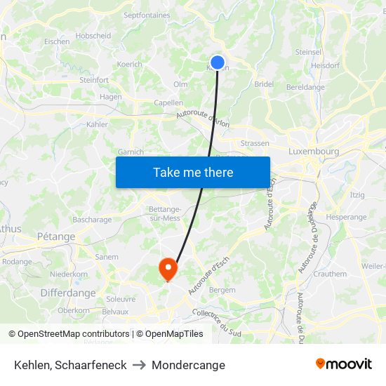 Kehlen, Schaarfeneck to Mondercange map