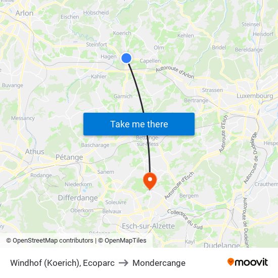 Windhof (Koerich), Ecoparc to Mondercange map