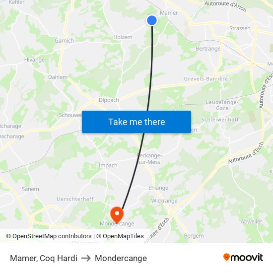Mamer, Coq Hardi to Mondercange map