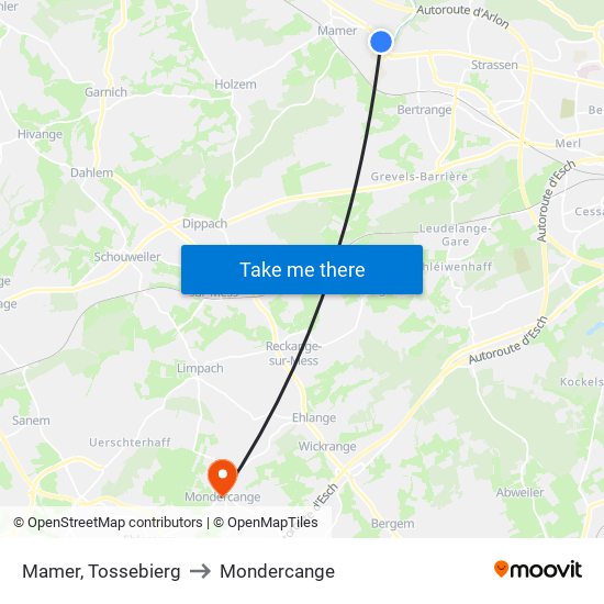 Mamer, Tossebierg to Mondercange map