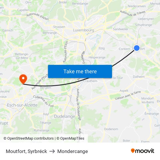 Moutfort, Syrbréck to Mondercange map