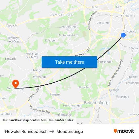 Howald, Ronneboesch to Mondercange map