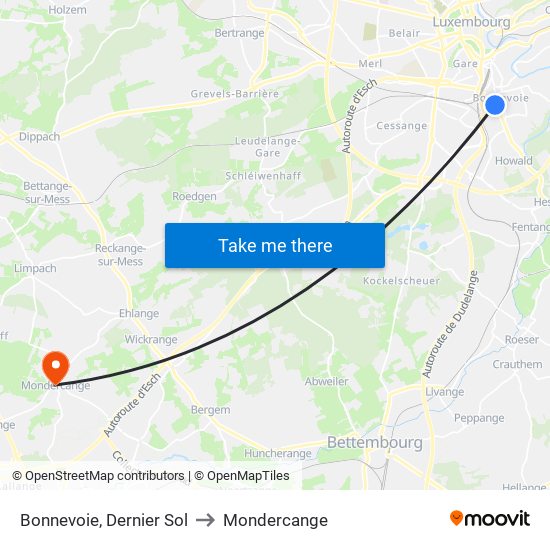 Bonnevoie, Dernier Sol to Mondercange map