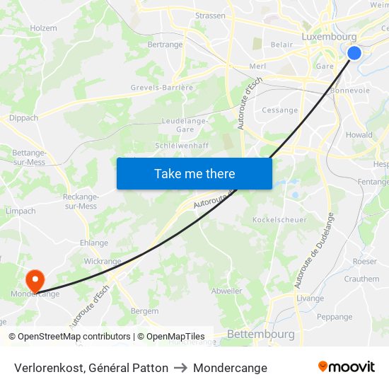 Verlorenkost, Général Patton to Mondercange map