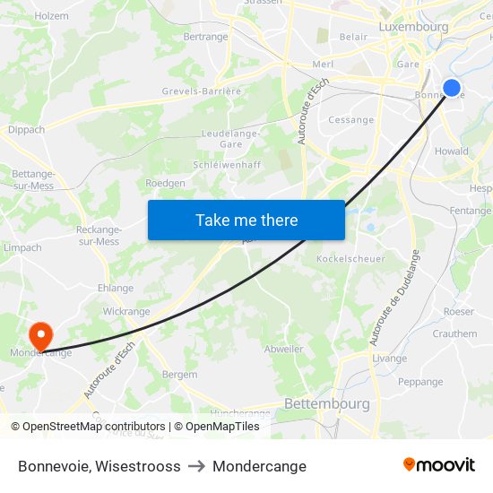 Bonnevoie, Wisestrooss to Mondercange map