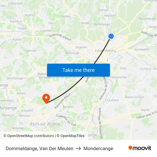 Dommeldange, Van Der Meulen to Mondercange map