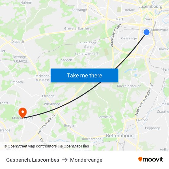 Gasperich, Lascombes to Mondercange map