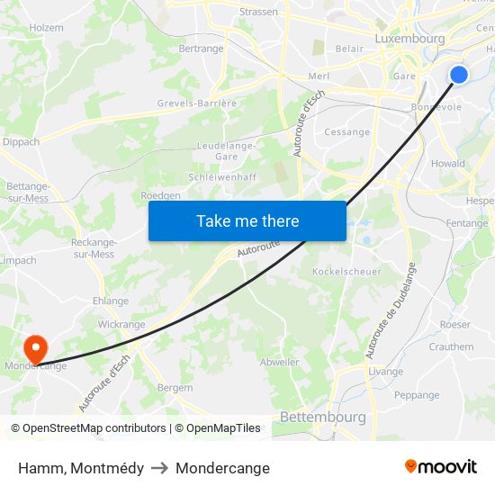 Hamm, Montmédy to Mondercange map