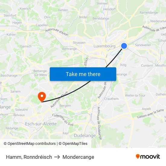 Hamm, Ronndréisch to Mondercange map