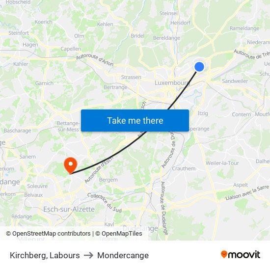 Kirchberg, Labours to Mondercange map