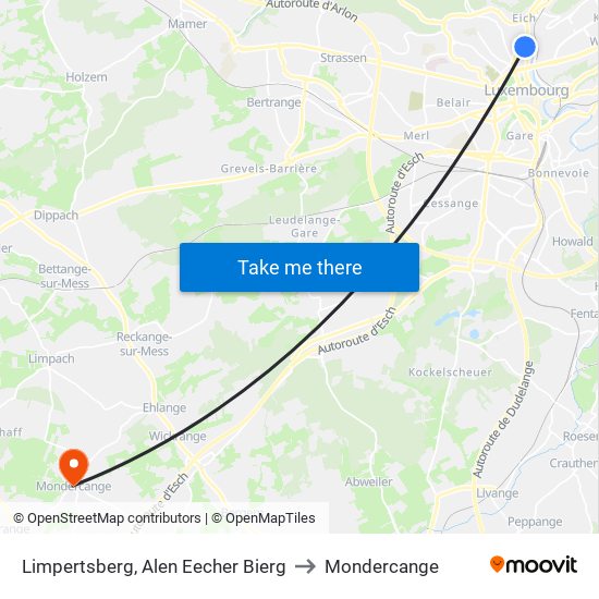 Limpertsberg, Alen Eecher Bierg to Mondercange map